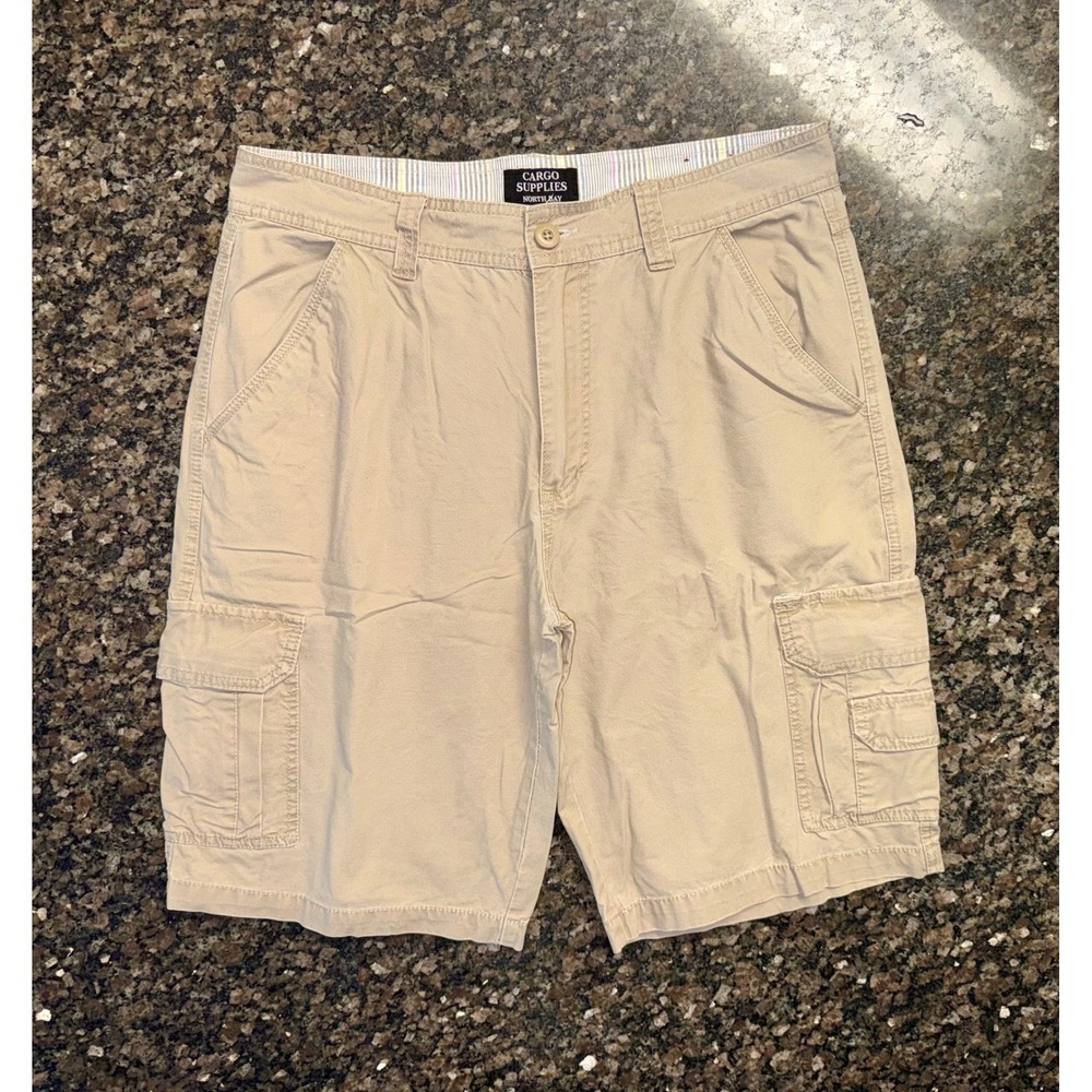 Cargo Supplies North Bay Mens Khaki Cargo Shorts Size 34 Tan Cotton Utility